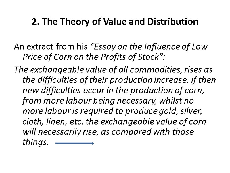 2. The Theory of Value and Distribution An extract from his “Essay on the
